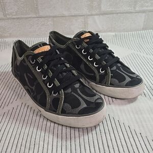 Coach Barrett Signature Sneakers Black Canvas Low Top Women's Size 7B VG